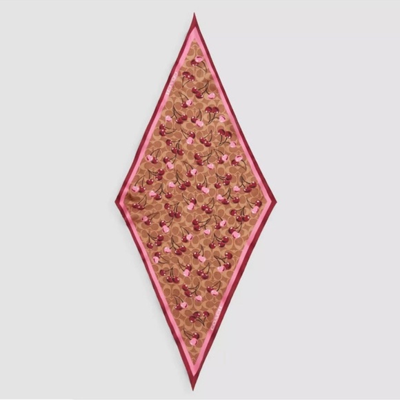 NWT Coach Signature Cherry Swirl Print Silk Diamond Scarf 🍒 - Picture 1 of 4